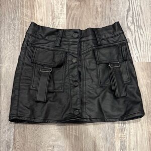 Black Faux Leather Cargo Mini Skirt
